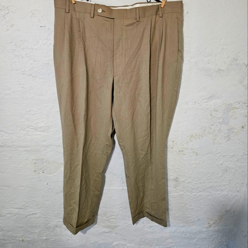 Vtg. NWT T. Harris London Mens 40x30 KHAKI Dress Pants 100% Wool